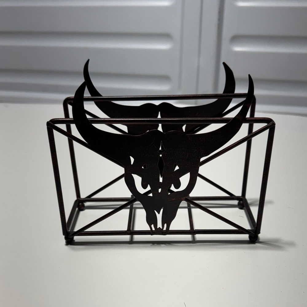 Western Bull Skull Metal Napkin Holder
